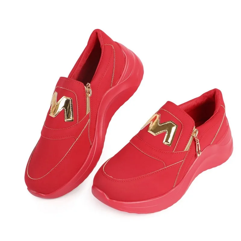 

2021 Women Chunky Sneakers Solid Color Platform Shoes Thick Bottom Zipper Women's Vulcanized Shoes Sneakers