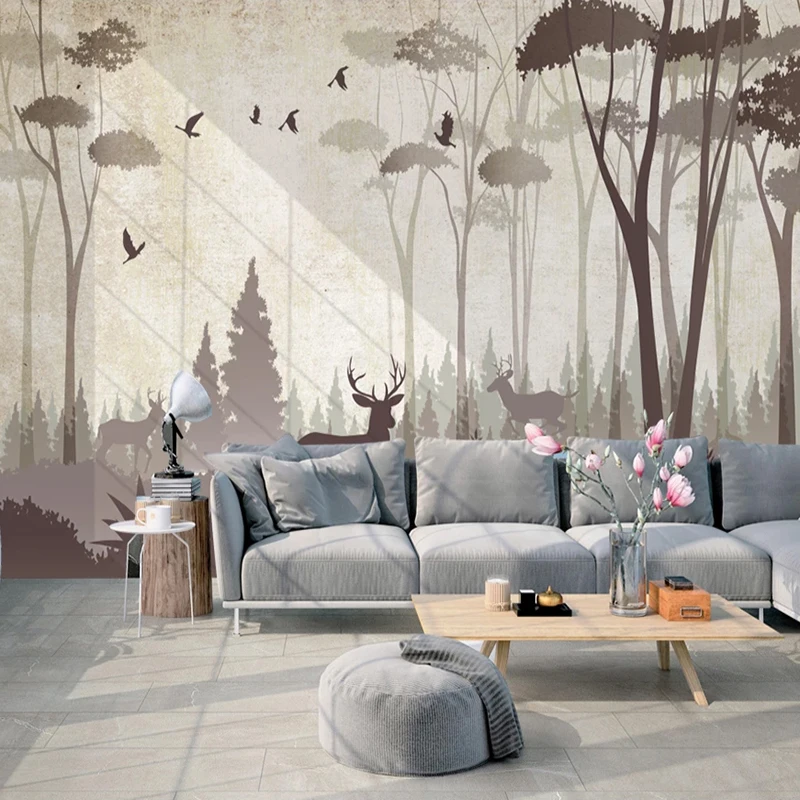 Ручная роспись на заказ мультяшное большое дерево птица лось большая креативная