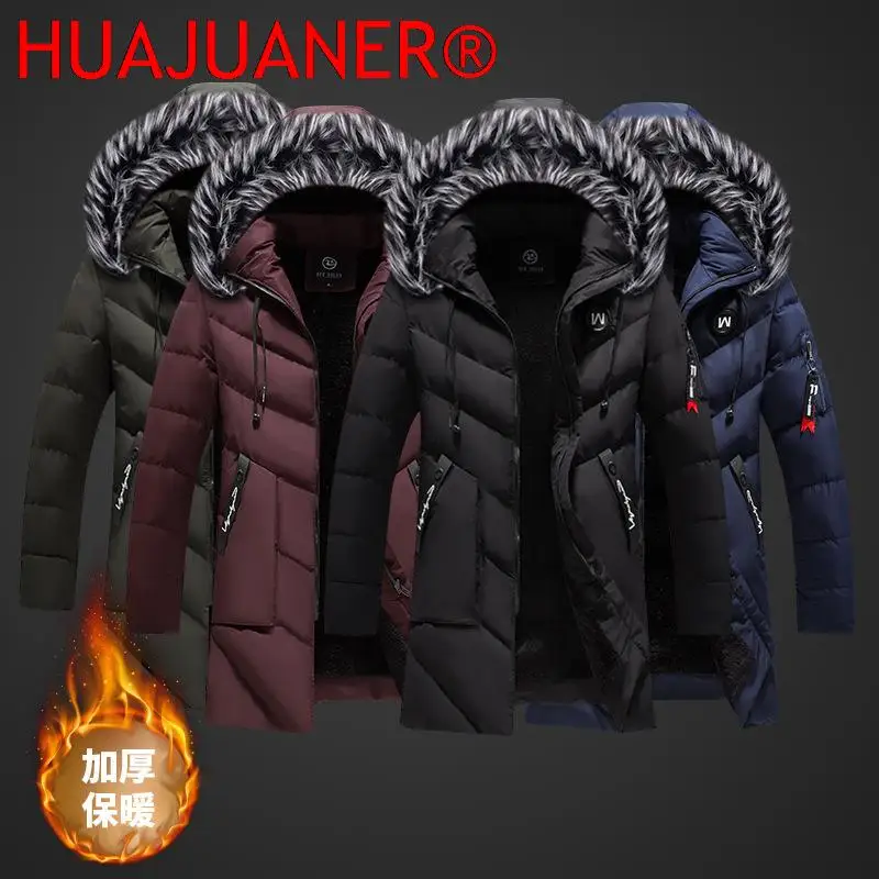 

Winter Jackets Men Fur Warm Thick Cotton Multi-pocket Hooded Parkas Mens Casual Fashion Fleece Warm Coats Windbreaker Overcoat