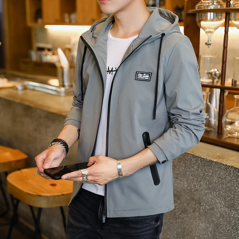 

Men jacket with a hood 2021 new spring and autumn student male coat fashion zipper teenager boy Korean style hot sale J05