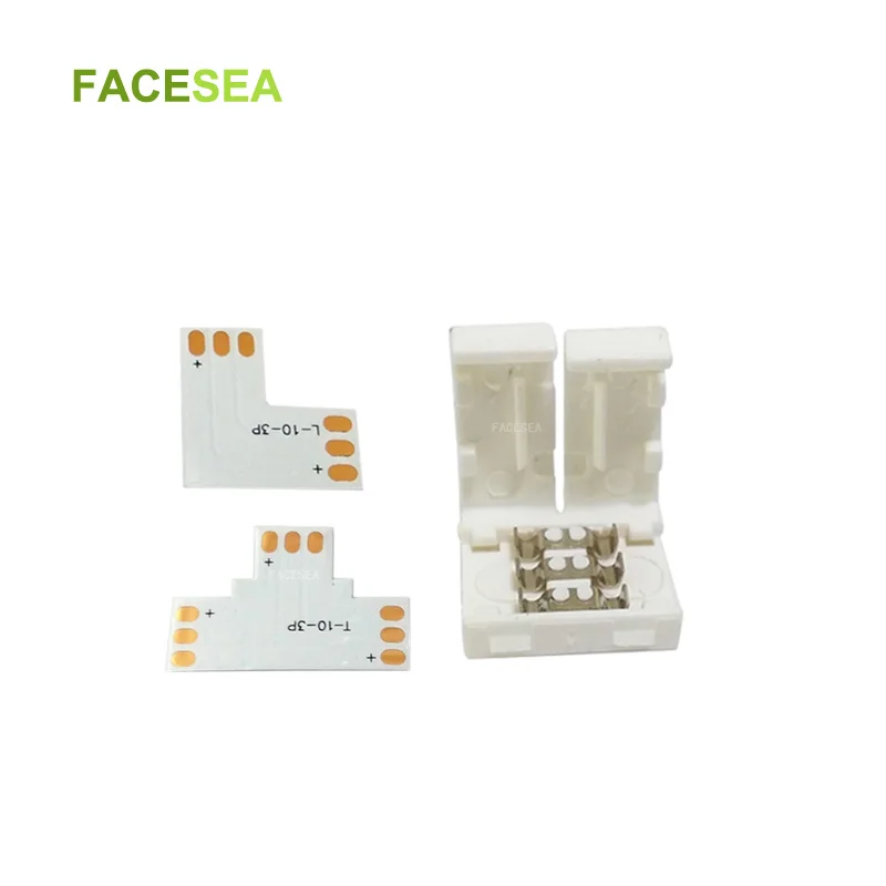 

100pcs 3 pin Connector Adapter 3pin L T Shape For RGB CCT LED Strip Light Tape Solderless 10mm width quick connect