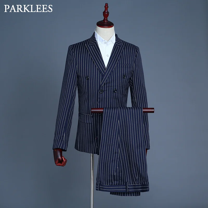 Мужской классический костюм в полоску (куртка + брюки жилет) деловой для свадьбы