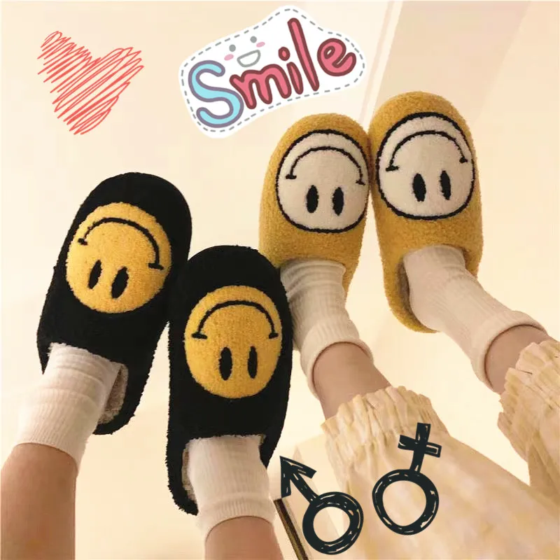Женские меховые тапочки Smile Deco зимние пушистые с улыбкой короткие плюшевые туфли