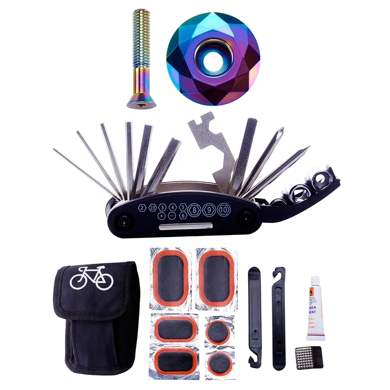 

1 комплект инструментов для ремонта велосипеда, Сумка с нашивками для шин, рычаги и 1 комплект 28,6 мм, велосипедная гарнитура, крышка, Велосипе...