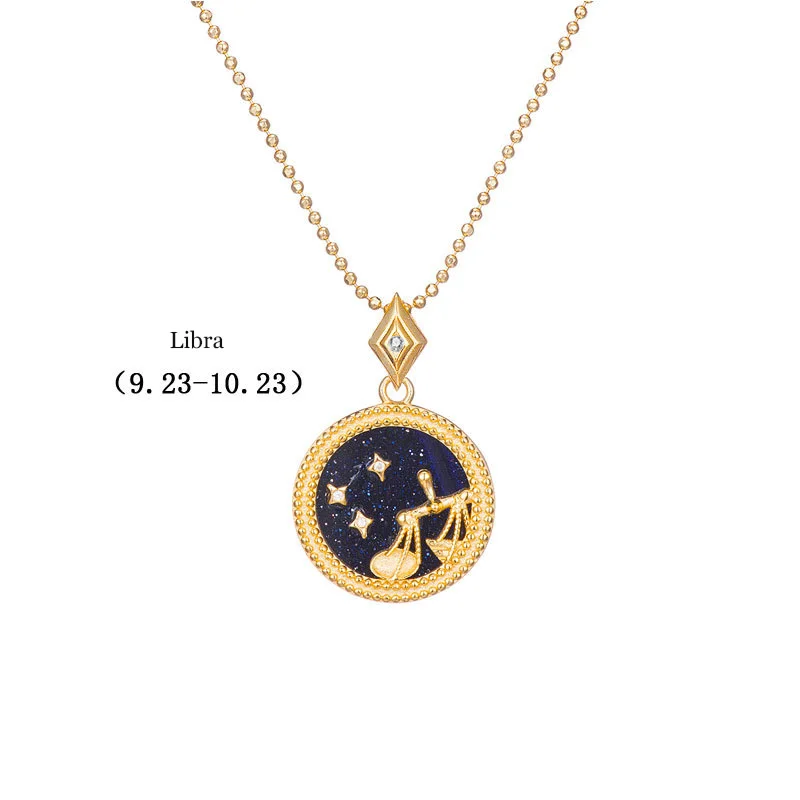Blue-Libra Leouerry 925 пробы Серебряное 12 ожерелье Созвездие эксклюзивный фритиллярный/синий песчаник зодиакальные ожерелья для женщин - Цвет камня: Blue-Libra