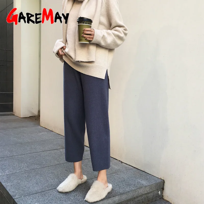 

GareMay Winter Casual Harem Pants Women Loose high waist Trousers For Women warm thick Knitted mom Pants Sweater Trousers Female