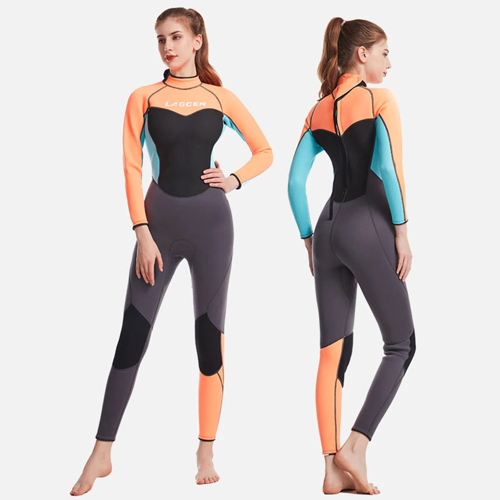 2.5MM Womens Neoprene Wetsuit Thermal Swimming Wetsuit One Piece Long Sleeve Sunscreen Wetsuit Snorkeling Diving Surfing Suit