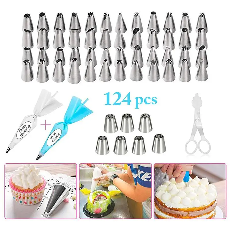 

124 PCS Cake Decorating Tools Accessories Stainless Steel Cream Pastry Nozzle Pastry Piping Bag Set Cake Decoration Tools