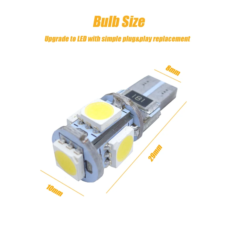 2x W5W T10 Светодиодные CAN-шины без ошибок 5050 SMD Автомобильные габаритные огни