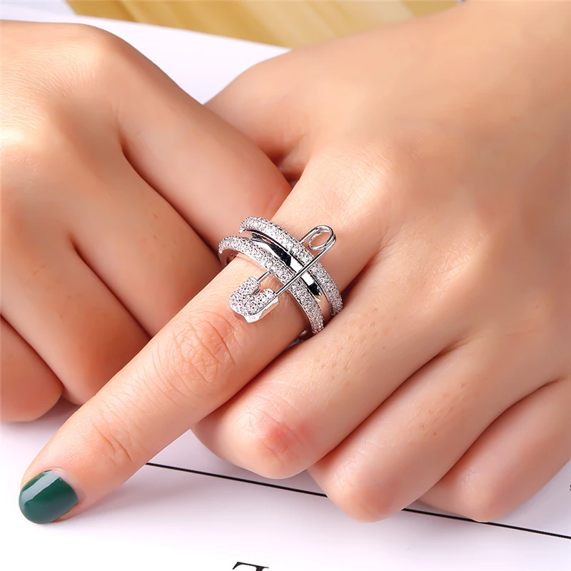 Новейший набор колец на палец золотого и серебряного цвета для женщин с булавкой