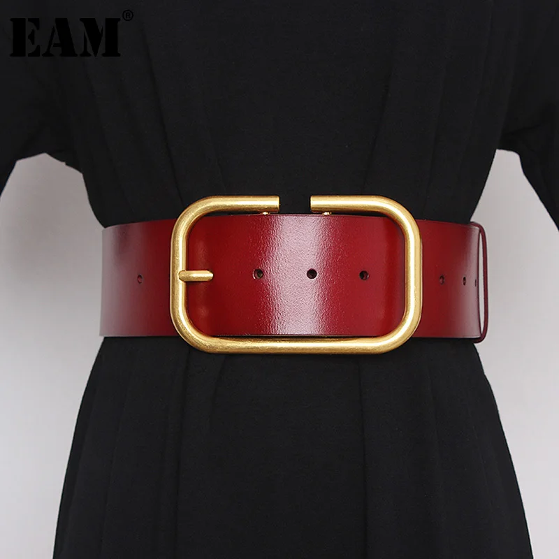 

Pu Leather Big Buckle Split Joint Long Wide Belt Personality Women New Fashion Tide All-match Spring Autumn 2021