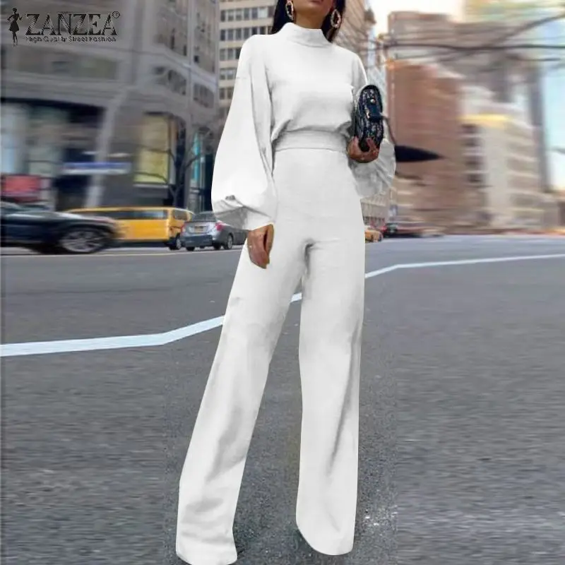

ZANZEA Stylish Women Casual Fashion Solid Jumpsuit Full Long Sleeve Street Rompers O Neck Wide Leg Playsuit Female Zip Bodysuit