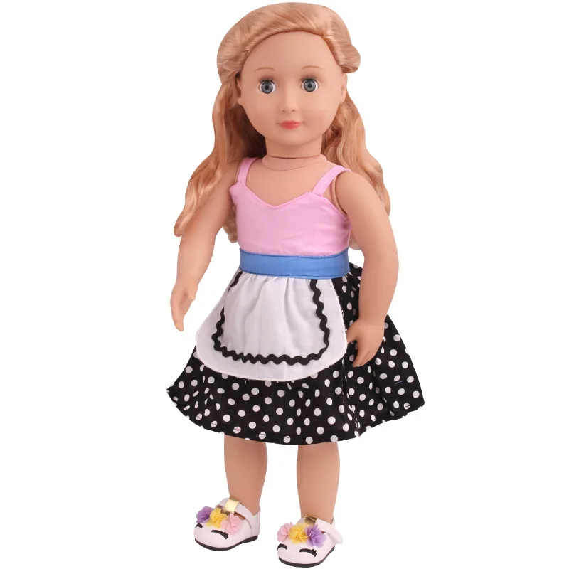 Детское платье черное подтяжки в горошек 18 дюймов 43 см для кукол новорожденных