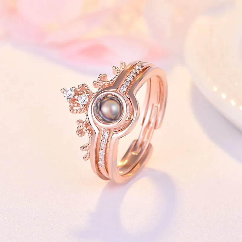 Кольцо с проекцией я люблю тебя розовое золото и серебро 100 языков воспоминания о