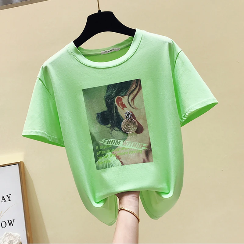 Милая летняя одежда для девочек с буквенным принтом футболки женщин коротким