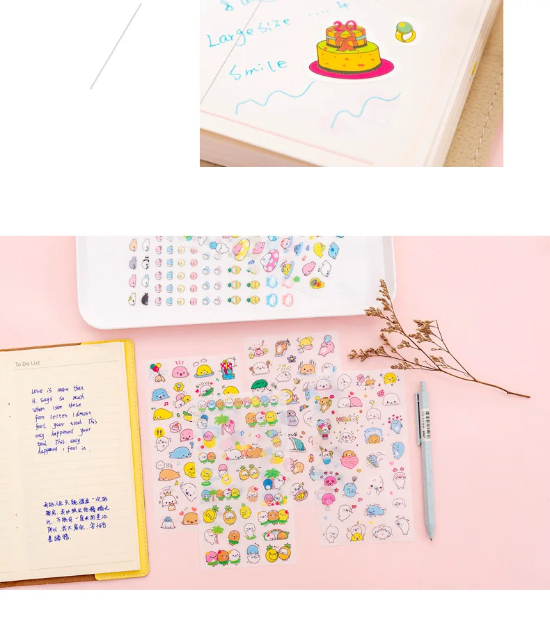 6 листов DIY Kawaii ПВХ мультфильм канцелярские наклейки Скрапбукинг для украшения фотоальбома дневника