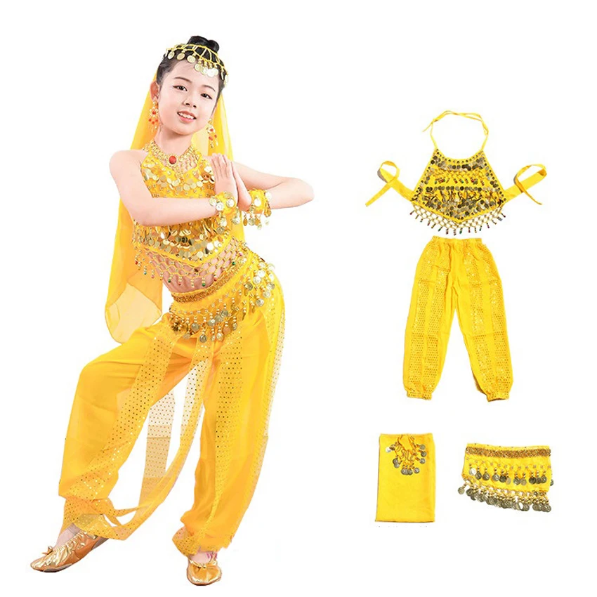 Детский костюм для танца живота с блестками комплект одежды выступлений из майки