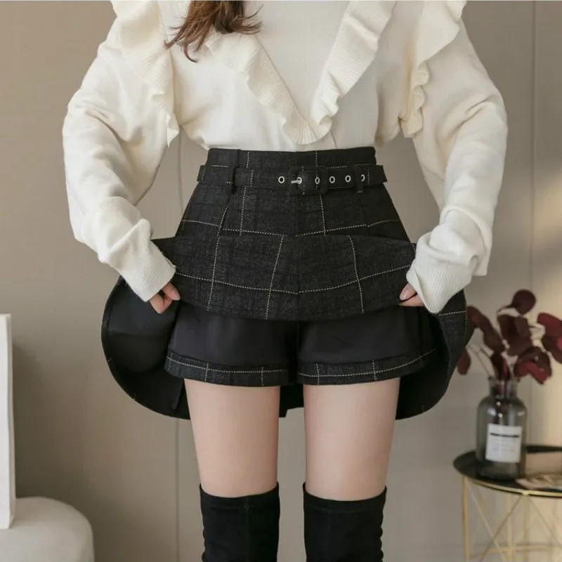 Осенне зимняя модная мини юбка Женская клетчатая школьная А силуэта с высокой