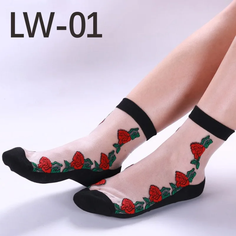LW01 YRRETY, модные тонкие женские короткие носки с хлопковой подошвой, летние кружевные короткие носки, женские нескользящие прозрачные стильные носки с прозрачным стеклом - Цвет: LW01