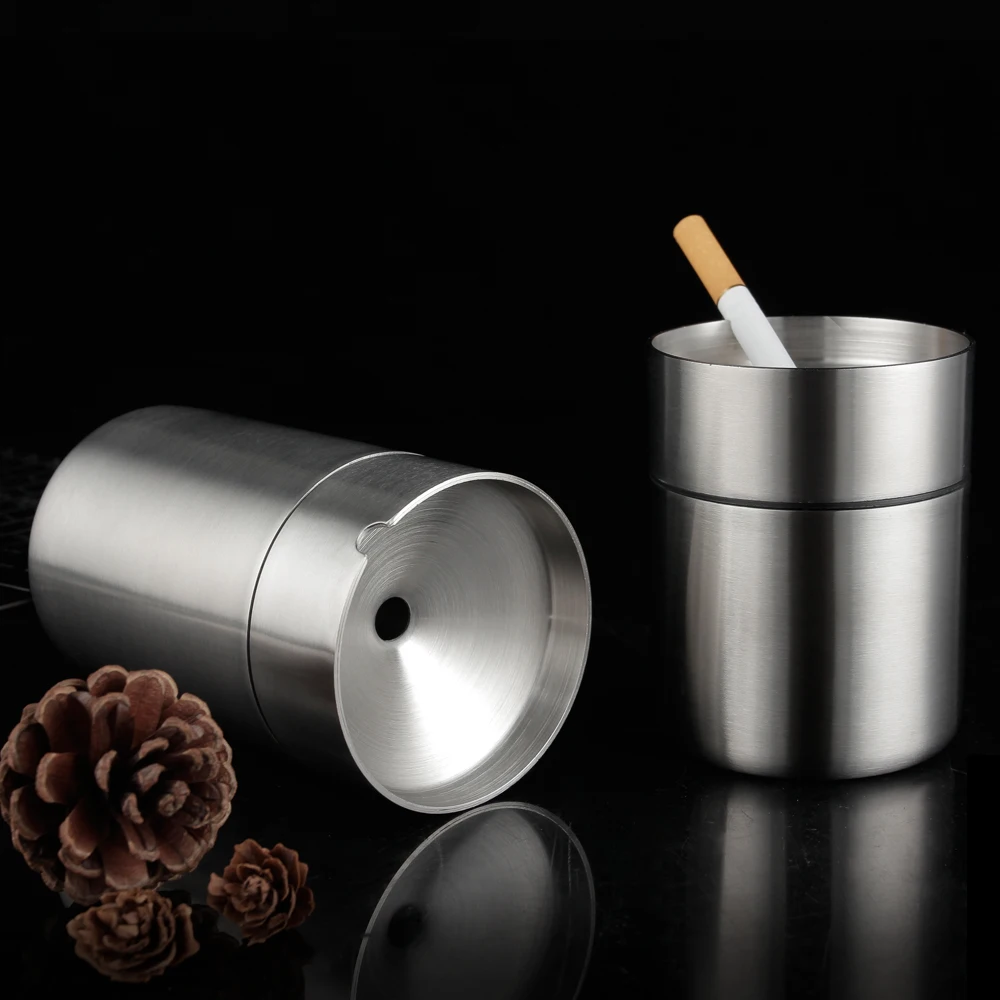 

Portable Pocket Creative Ash Tray Anti-Smoke Stainless Steel Car Ashtray with Lid for Home Gift Boyfriend