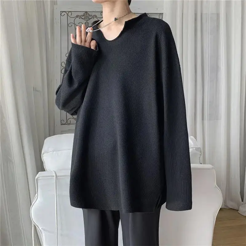 Мужская футболка с длинным рукавом и V-образным вырезом в стиле Харадзюку | одежда