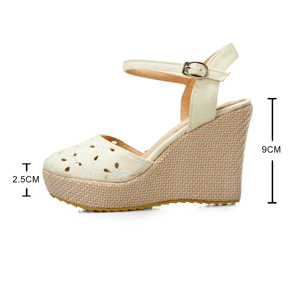 

Summer Wedges shoes for women heels Linen Canvas Platform Sandals Casual Pumps Espadrilles Shoes Women's High Heel Sandalias