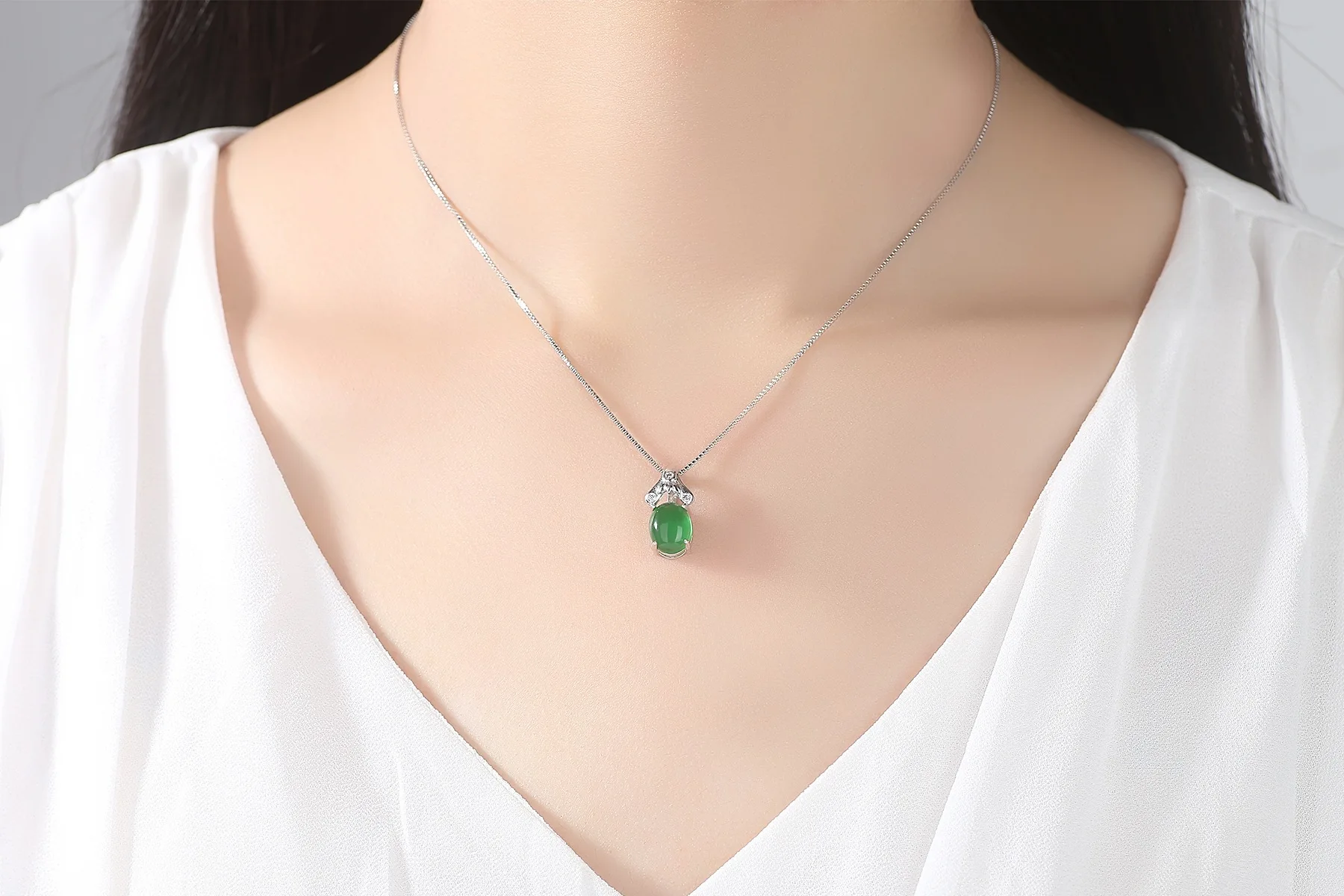 Natural Green Jade Chalcedony Round Pendant Agate 925 Silver Necklace Fashion Charm Jewelry Carved Amulet Gifts for Her Women | Украшения и