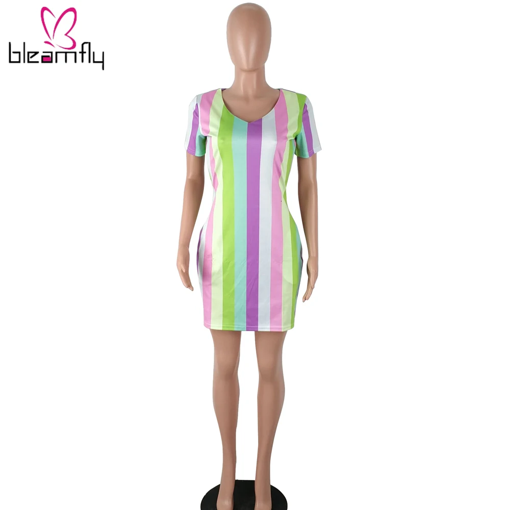 2019 женское летнее платье в полоску с v образным вырезом и коротким рукавом