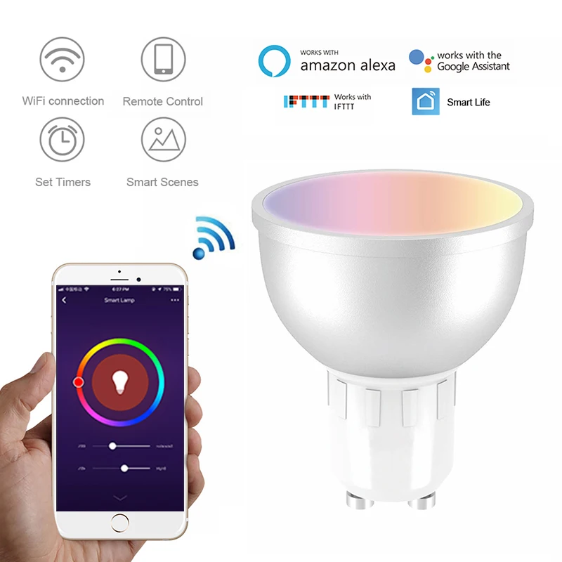 GU10 RGBW Wi-Fi умная лампа дистанционное управление Wi-Fi переключатель света Led Изменение цвета лампа для IOS Android работа с Alexa google Home