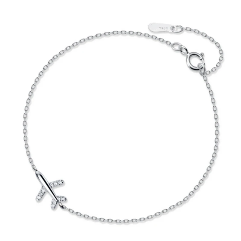 Женский Регулируемый Браслет из натуральных белых кубических камней с самолетом