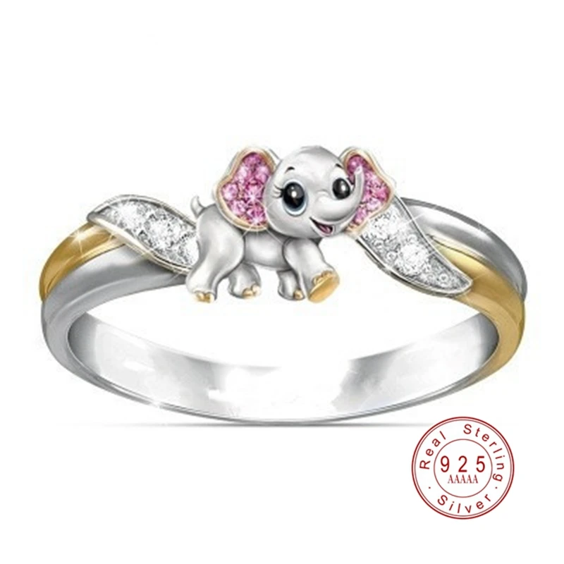 Кольцо женское из серебра 2020 пробы с кристаллом в форме слона юбилейное
