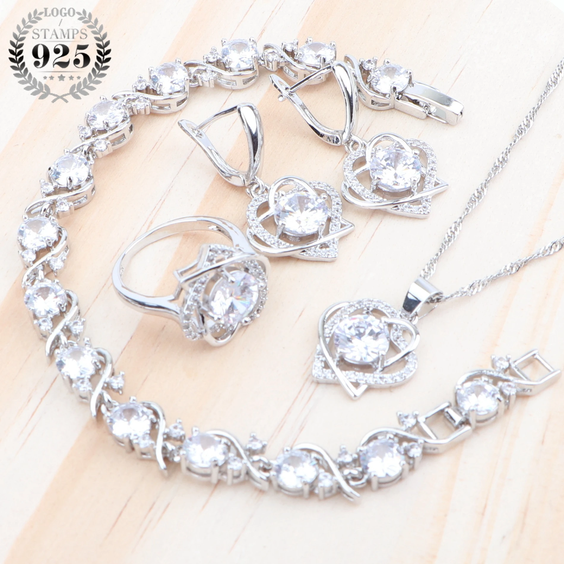 Рождественские Свадебные Ювелирные наборы из кубического циркония подарок 925