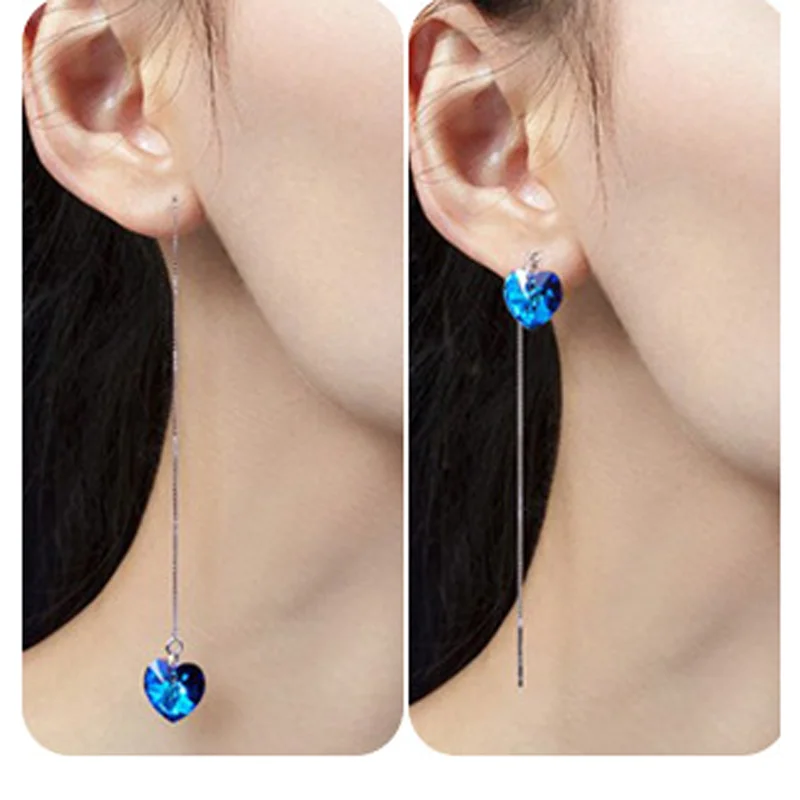 Лидер продаж длинные серьги в форме сердца для женщин ювелирные изделия синие