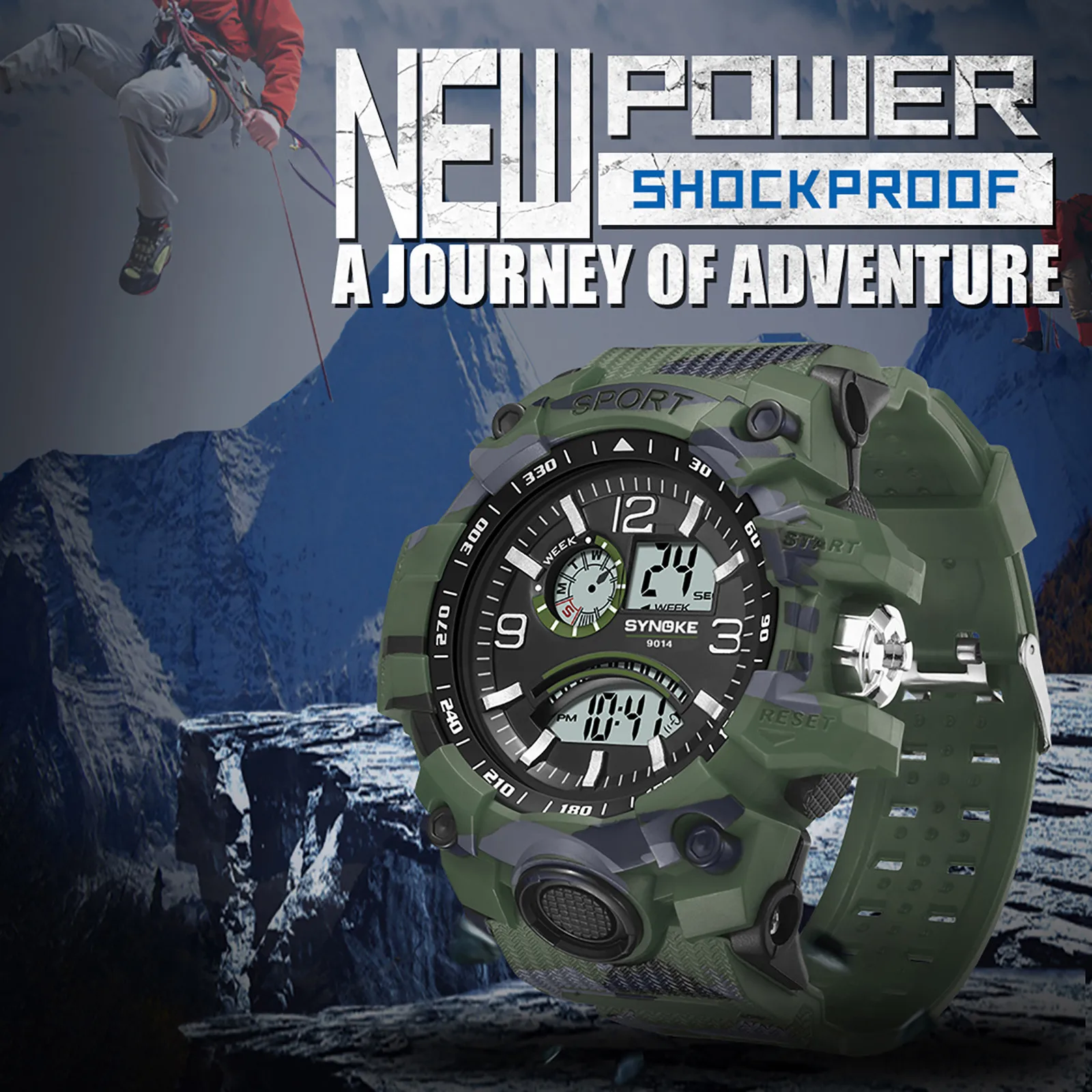 Зеленые спортивные мужские часы A Rmy многофункциональные уличные с большим