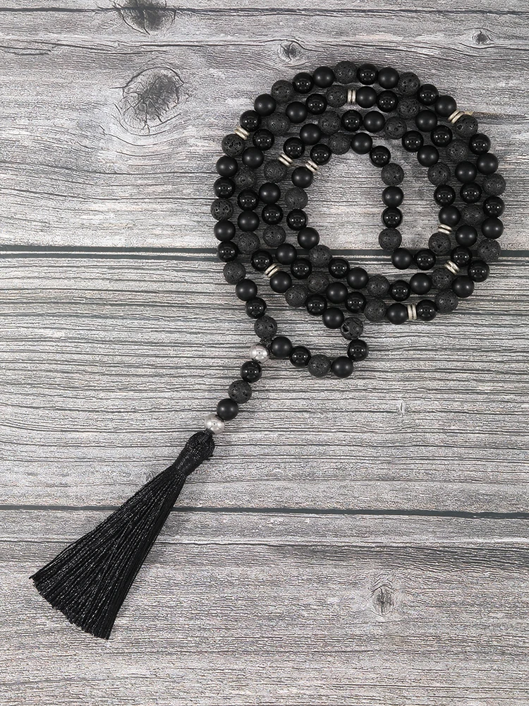 YUOKIAA натуральные черные Агаты медитация ожерелья мирное сердце матовый оникс