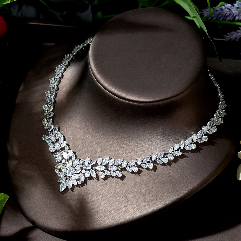 HIBRIDE Classic Leaf Drop Cubic Zircon Women Dinner Party Costume Jewelry Sets Elegant Bridal Wedding Necklace Earrings N-1364 | Украшения