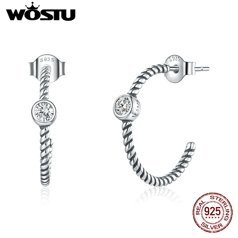 

WOSTU Настоящее 925 стерлингового серебра серьги-гвоздики, серьги в ретро стиле, серьги для женщин, стильные ювелирные изделия из серебра CQE1122