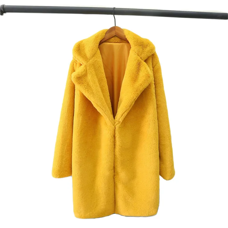 

Женское пальто из искусственного меха, желтое, 4XL размера плюс, свободное, 2020, Осень-зима, новая мода, серый, толстый, теплый, кроличий мех, кур...