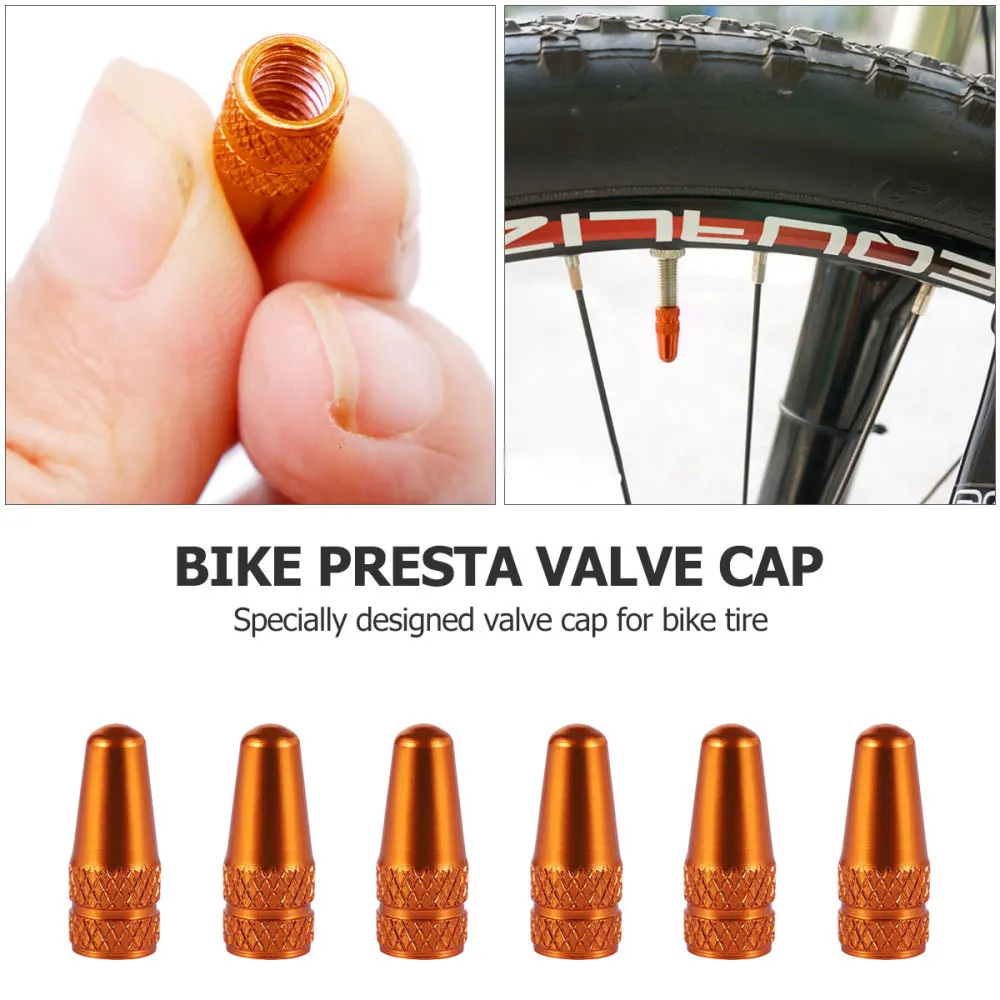 

VORCOOL 6 Pcs Aluminum Alloy French Caps for MTB Road Bike Mountain Bike Tyre Air Caps Dust Covers (Orange)