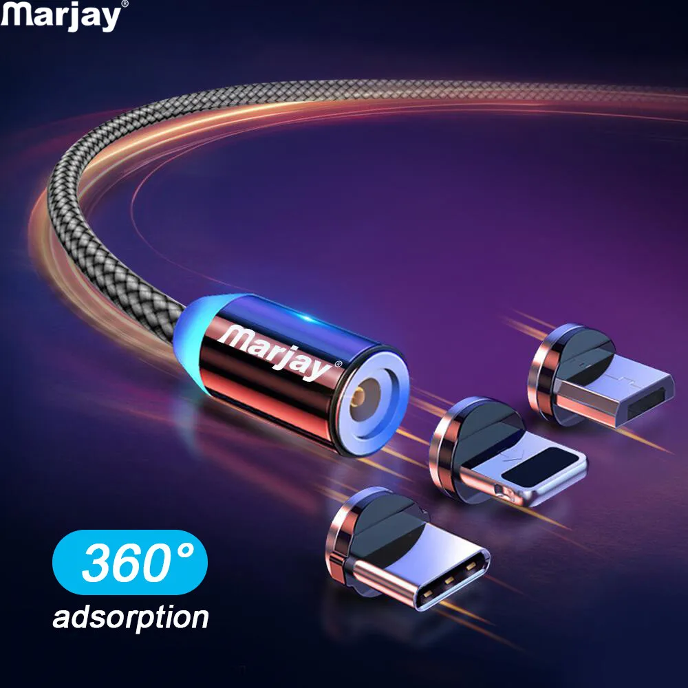 Кабель USB Type C Lightning/USB A быстрой зарядки Marjay 2.4A магнитный 5 цветов|Кабели для