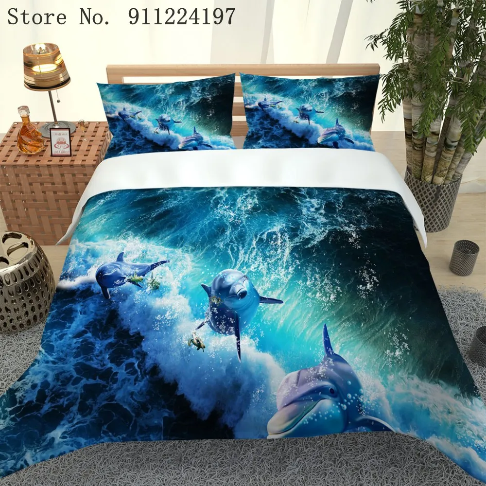 Глубоководная Акула пододеяльник 3D принтами из 3 предметов Стёганое одеяло для