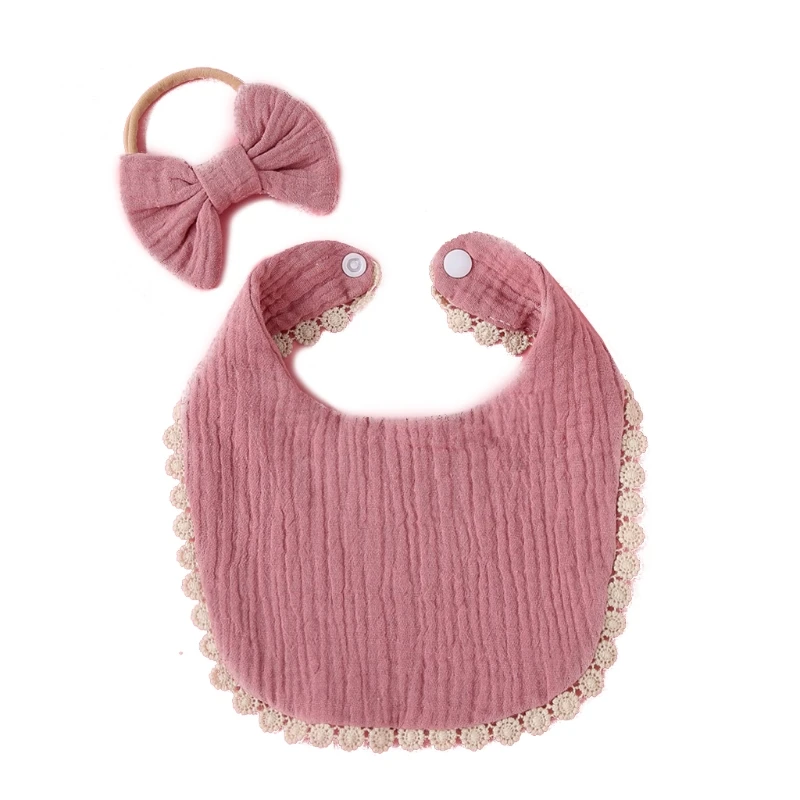 

2 Pcs Baby Girls Elastic Bow Headband Saliva Towel Set Princess Bowknot Hair Band Bib Kit Burp Cloth Headwear popular