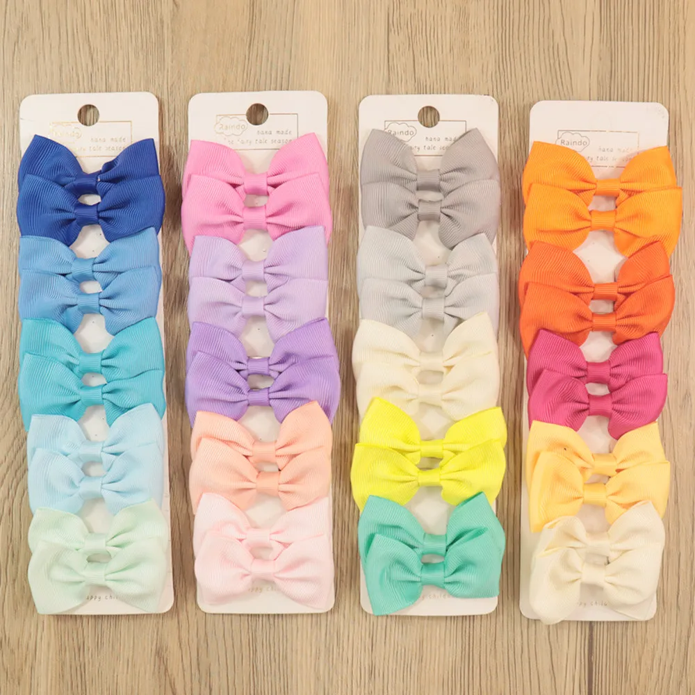 

10Pcs/Set Handmade Satin Rainbow Hair Bows For Girl Hair Clip Hair Ornament Kids Fashion Hair Accessories