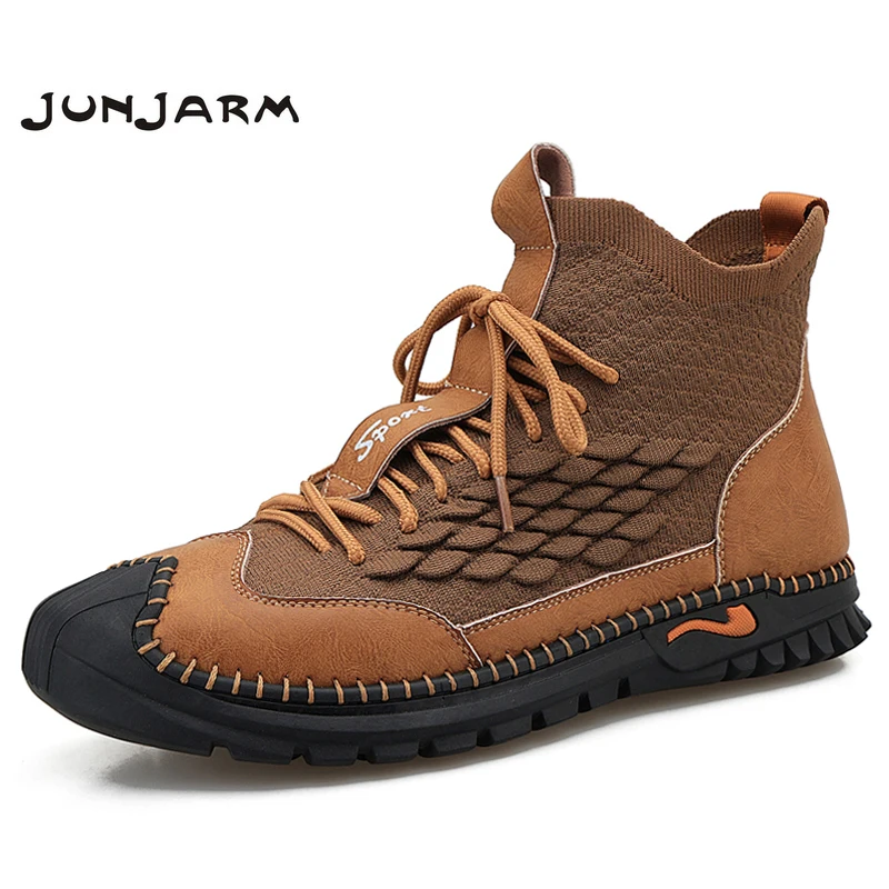 

JUNJARM/модные мужские кожаные ботинки; Мужские зимние ботинки; Обувь ручной работы; Высококачественные удобные мужские ботильоны из спилка