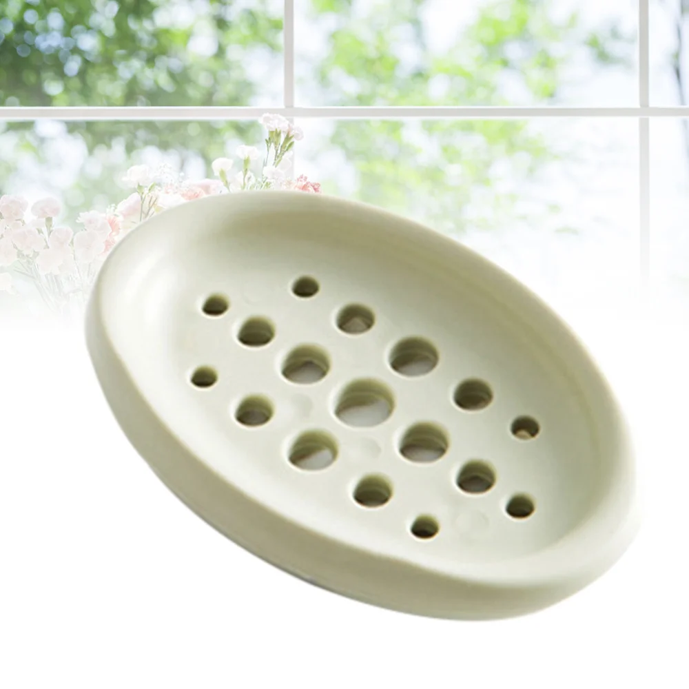 

Creative Oval Shape Soap Dish Tray Drain Silicone Soap Box for Shower Bathroom Kitchen (Blue)