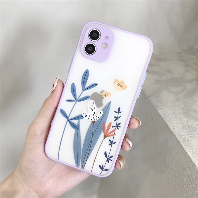 

moskado For iPhone 12 Pro Case Heart Flowers Phone Case For iPhone 12 Mini 11 Pro Max 8 7 Plus X XS Max XR Hard PC Bumper Cover