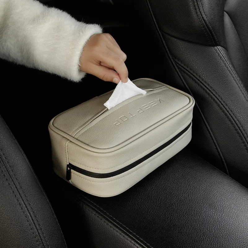 

Car Multi-function Paper Bag Car Interior Supplies Car Towel Box Leather PU Creative Hanging Suction Cup Type Tissue Box