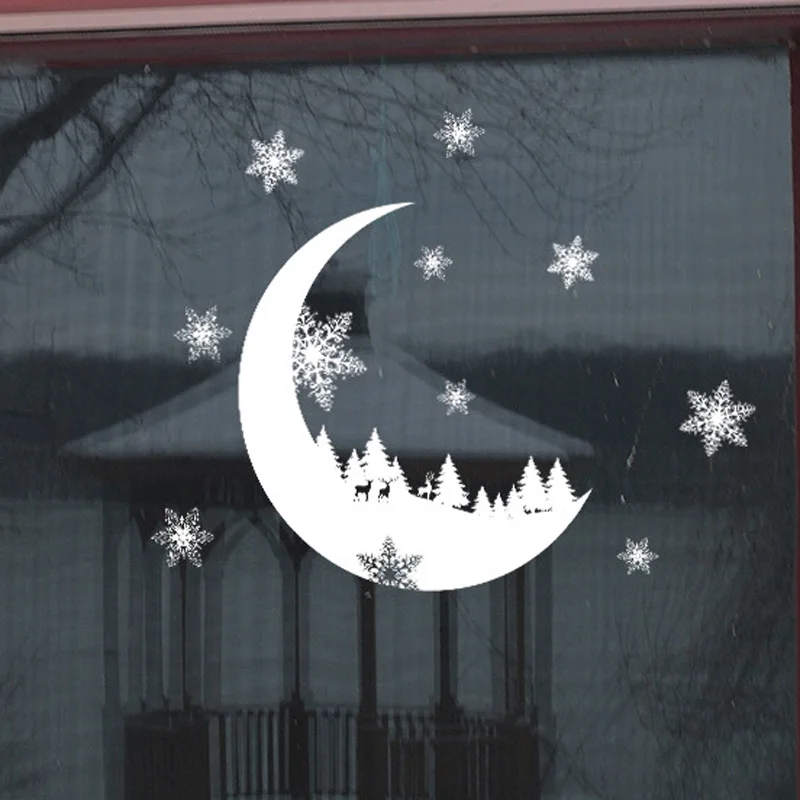 

Электростатическая Наклейка на стену «Снежный месяц», наклейки на окно, стекло, Рождество, «сделай сам», домашняя наклейка, Рождественское ...