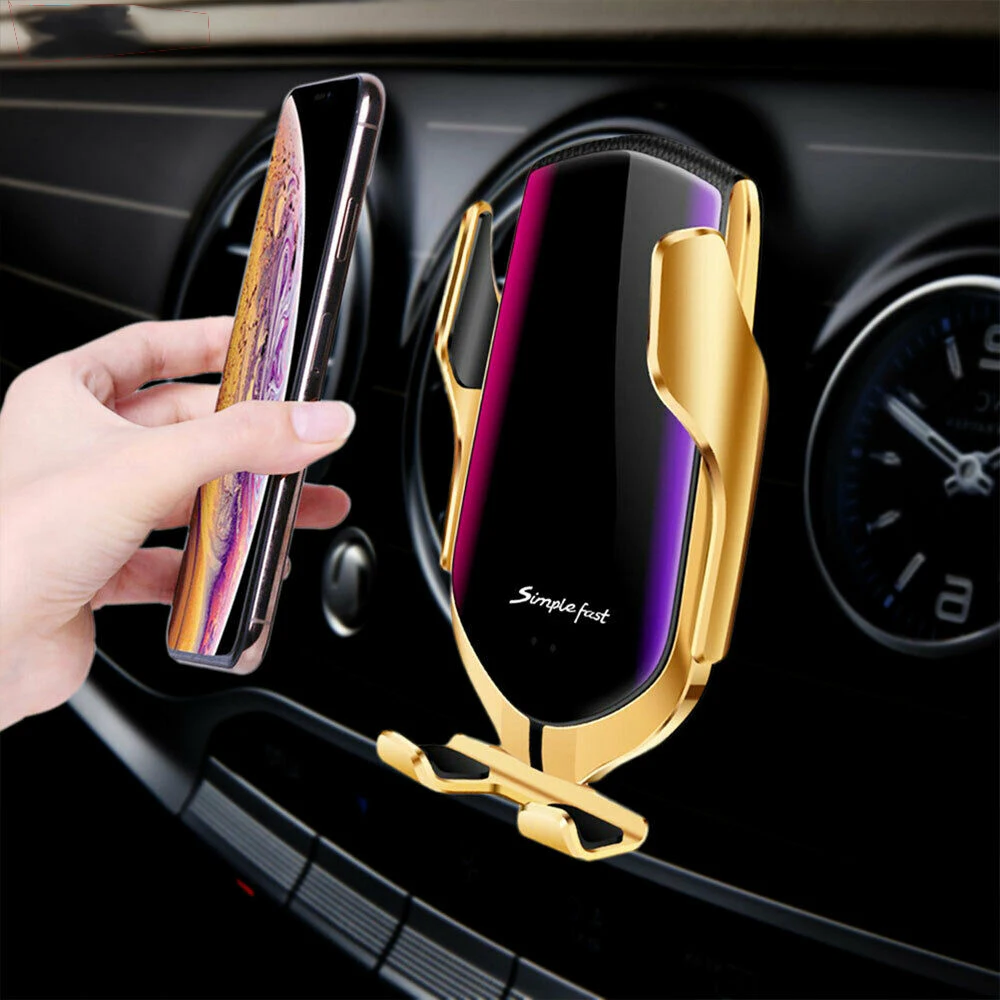 drop shipping automatic clamping car wireless charger stand air outlet multifunction phone holder auto wireless charging bracket free global shipping