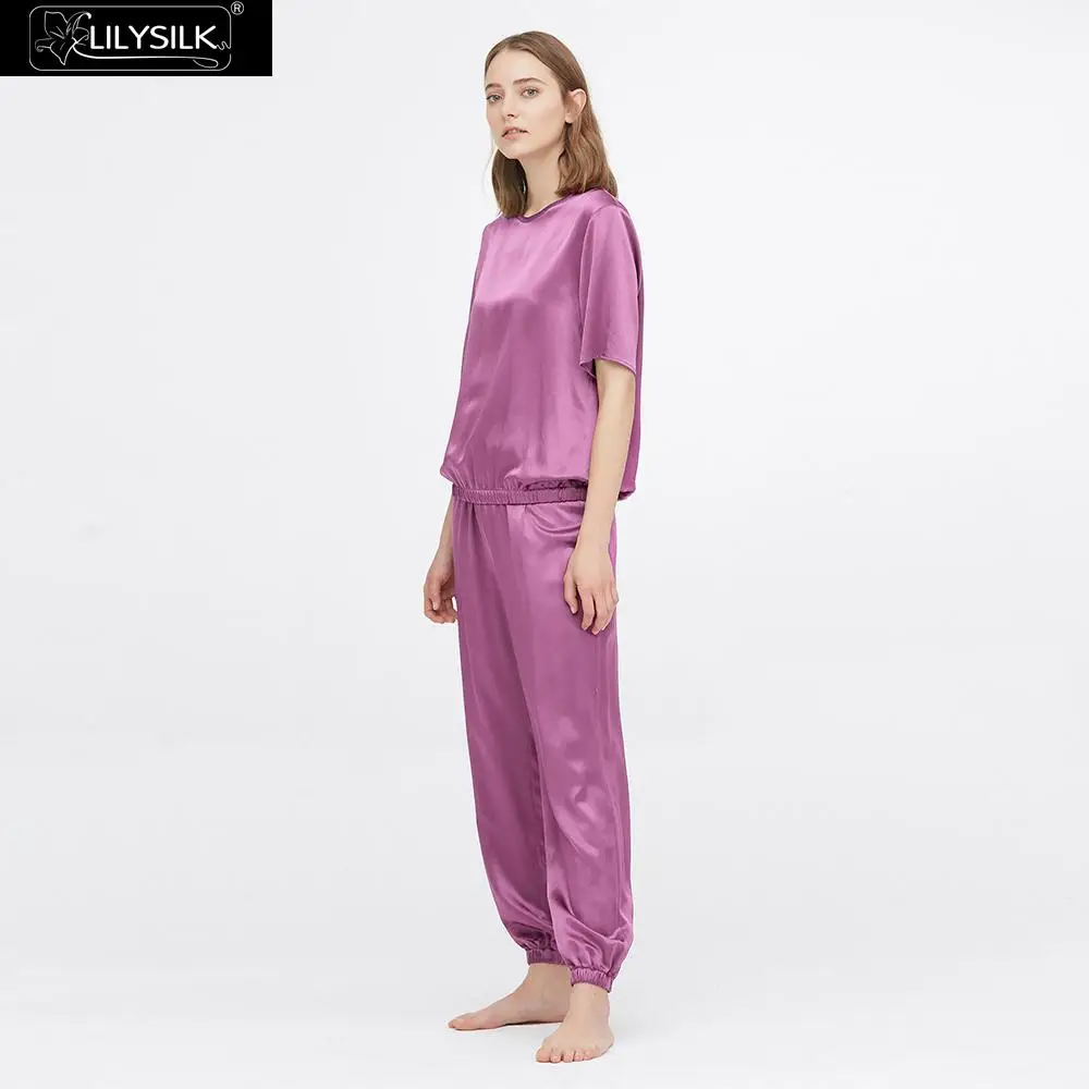 LilySilk шелковые пижамы набор 22 Momme с коротким рукавом Роскошные пижамы новые женские